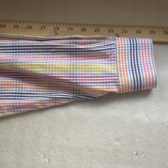 Brooks Brothers Dress Shirt Men Medium Multicolor Tattersall Button Down US Made - Picture 8 of 13